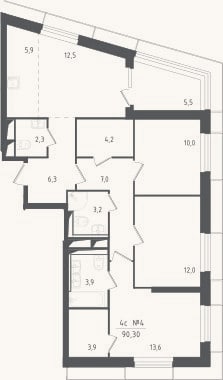 Планировка: 4+ к, 83,7 м²