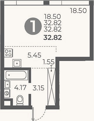 Планировка: Студия, 32,8 м²
