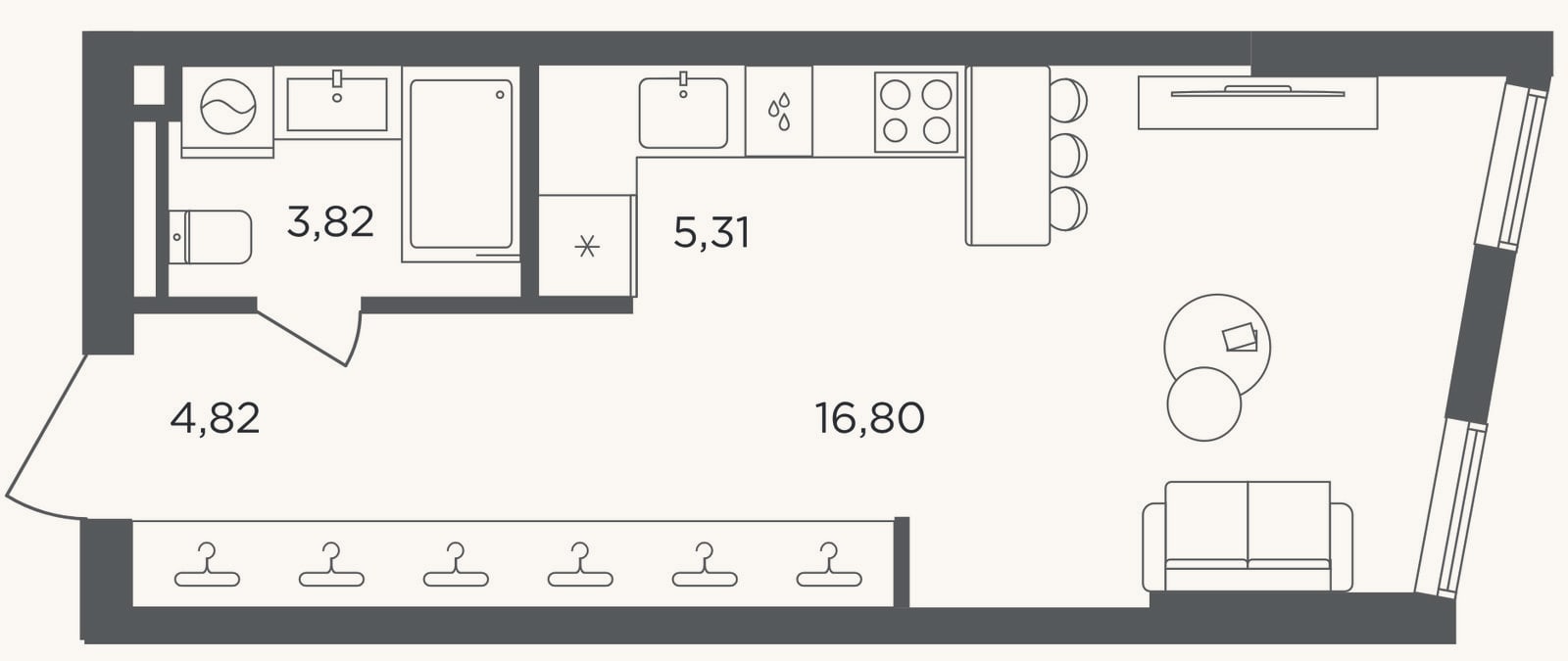 Планировка: Студия, 30,8 м²