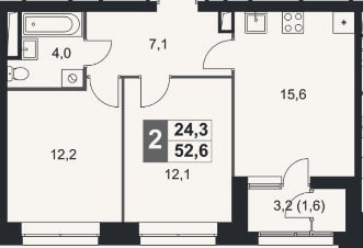 Планировка: 3-к, 51 м²