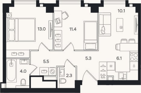Планировка: 3-к, 57,7 м²