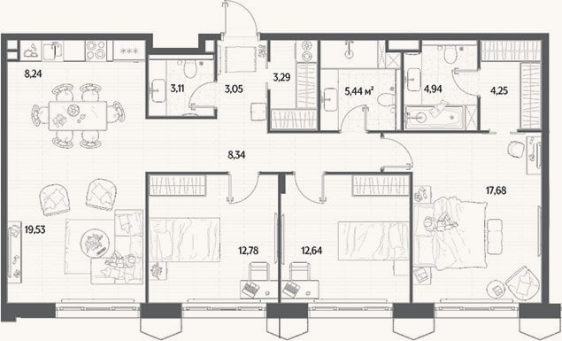 Планировка: 4+ к, 103,3 м²