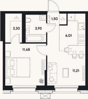 Планировка: 2-к, 37,7 м²