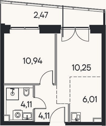 Планировка: 2-к, 35,4 м²