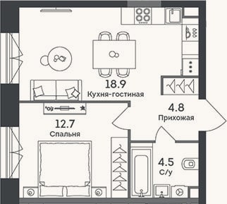 Планировка: 2-к, 40,9 м²