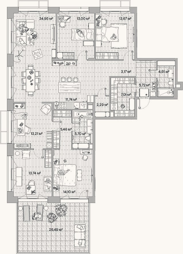 Планировка: 4+ к, 148,6 м²
