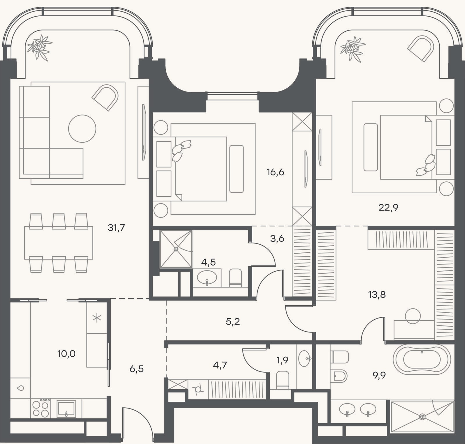 Планировка: 3-к, 131,3 м²