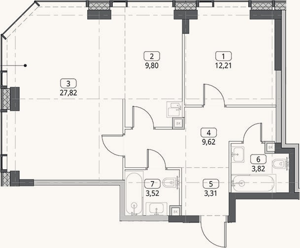 Планировка: 2-к, 70,1 м²