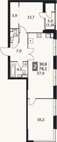 Планировка: 3-к, 76,2 м²