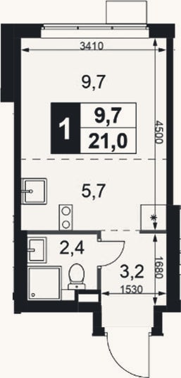 Планировка: Студия, 20,8 м²