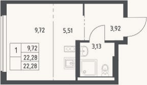 Планировка: Студия, 22,3 м²