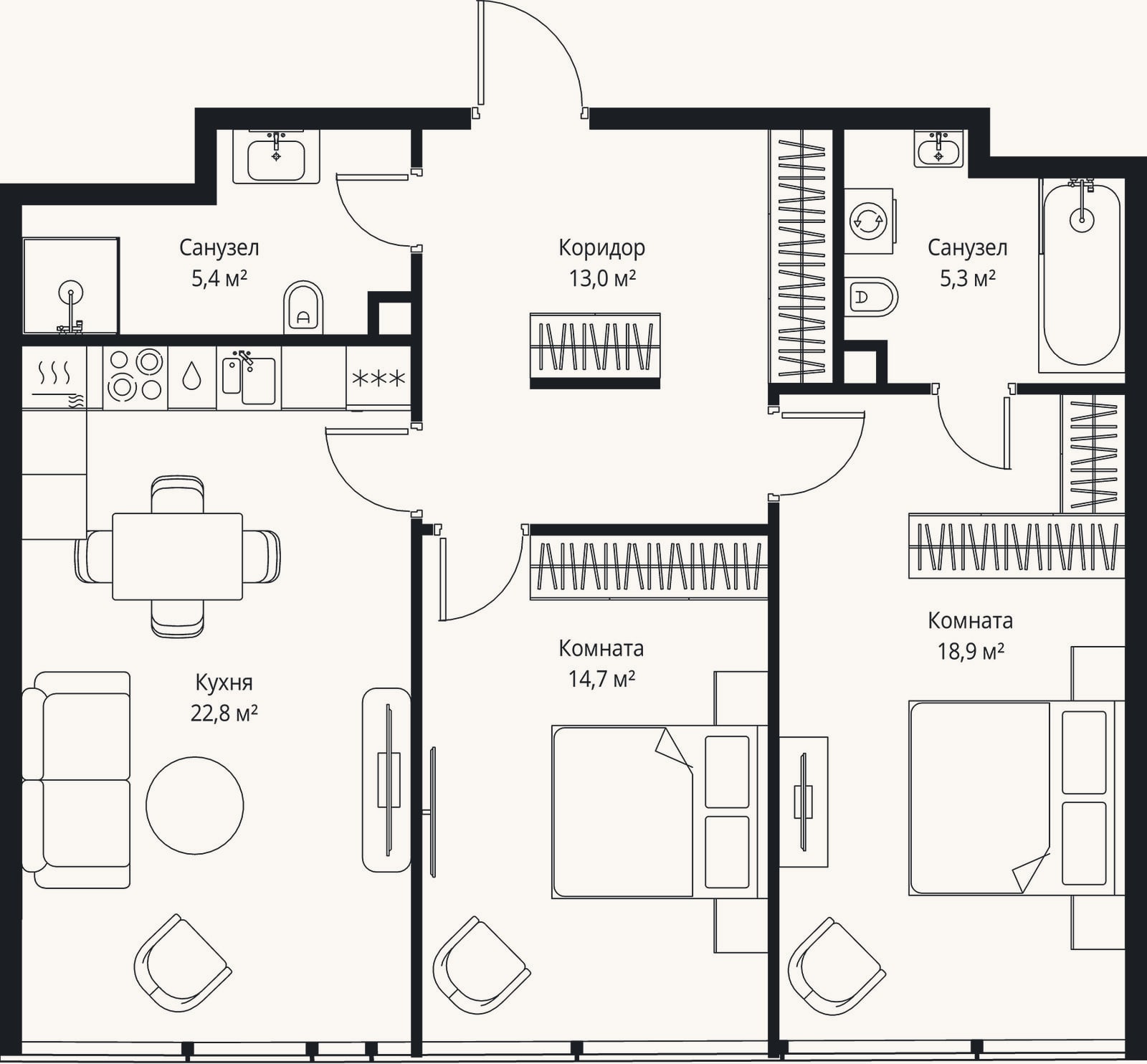 Планировка: 3-к, 80,1 м²