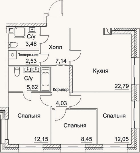Планировка: 4+ к, 78,3 м²