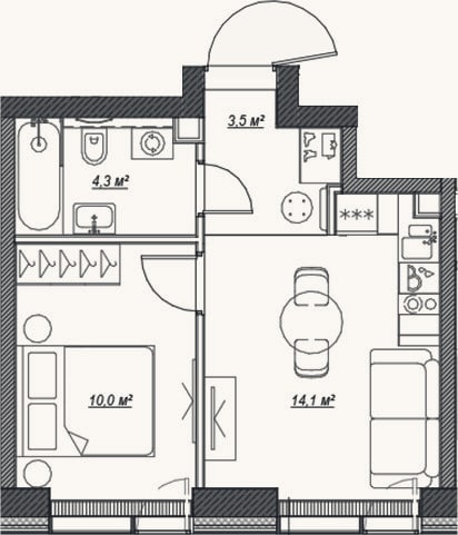 Планировка: 2-к, 31,9 м²