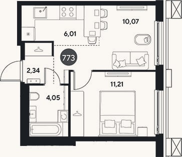 Планировка: 2-к, 33,7 м²