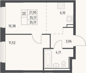 Планировка: 2-к, 35,2 м²