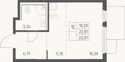Планировка: Студия, 22,8 м²