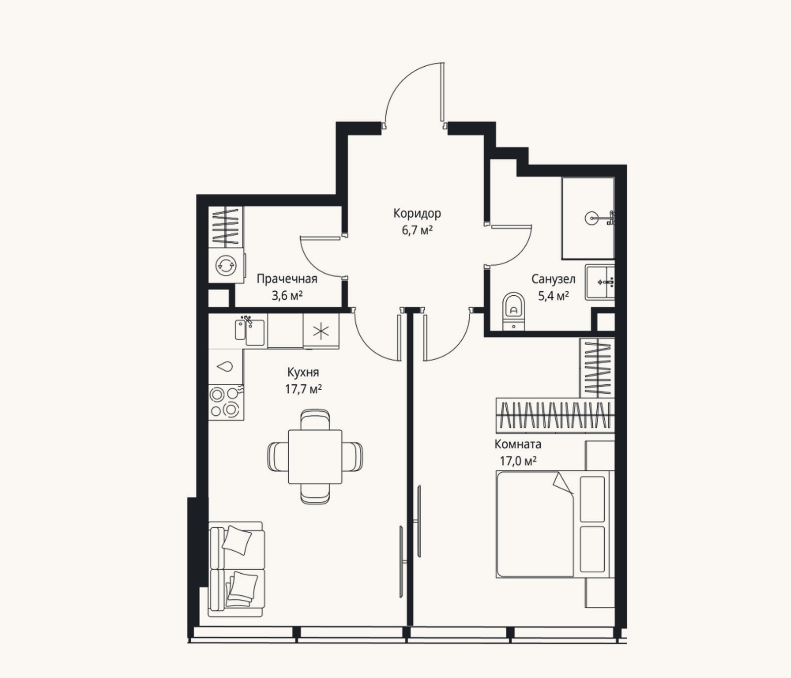 Планировка: 2-к, 50,4 м²