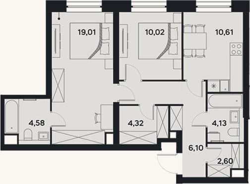 Планировка: 2-к, 64,7 м²