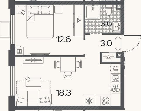 Планировка: 2-к, 37,5 м²