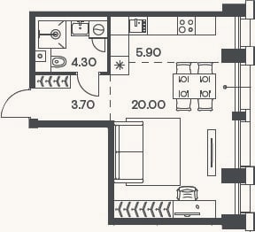 Планировка: Студия, 33,9 м²