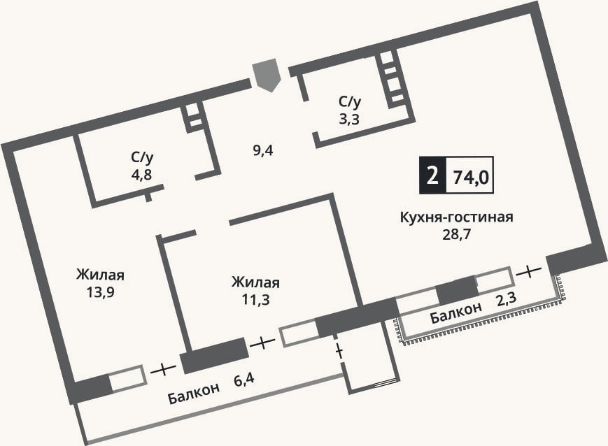 Планировка: 3-к, 71,5 м²