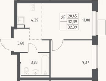 Планировка: 2-к, 32,4 м²