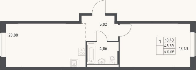 Планировка: 2-к, 48,4 м²