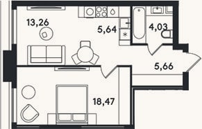 Планировка: 2-к, 47,1 м²