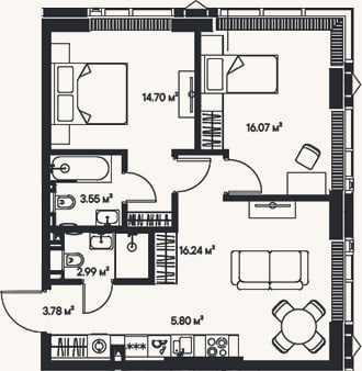 Планировка: 3-к, 63,1 м²