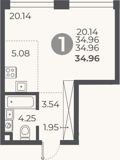 Планировка: Студия, 35 м²