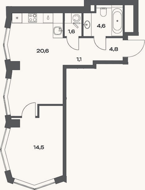 Планировка: 2-к, 47,2 м²