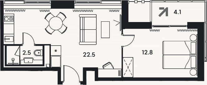 Планировка: 2-к, 37,8 м²