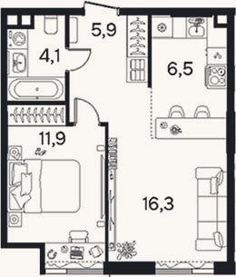 Планировка: 2-к, 44,5 м²