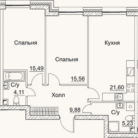 Планировка: 3-к, 71,9 м²