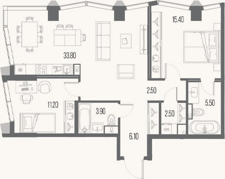 Планировка: 2-к, 80,9 м²