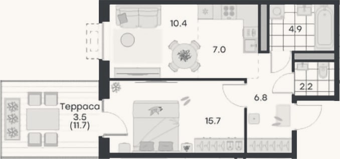 Планировка: 2-к, 47 м²