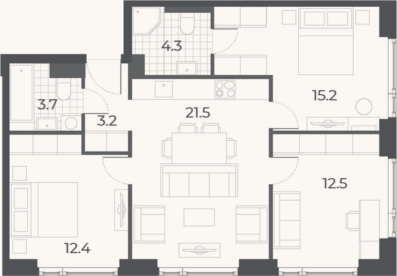 Планировка: 4+ к, 72,8 м²