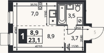 Планировка: Студия, 23,7 м²