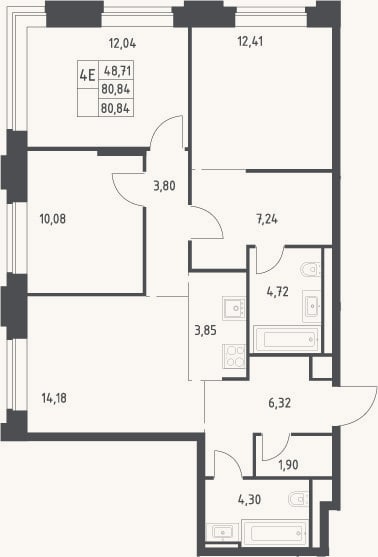 Планировка: 4+ к, 80,8 м²