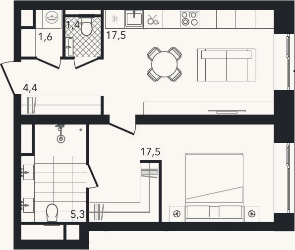 Планировка: 2-к, 47,7 м²