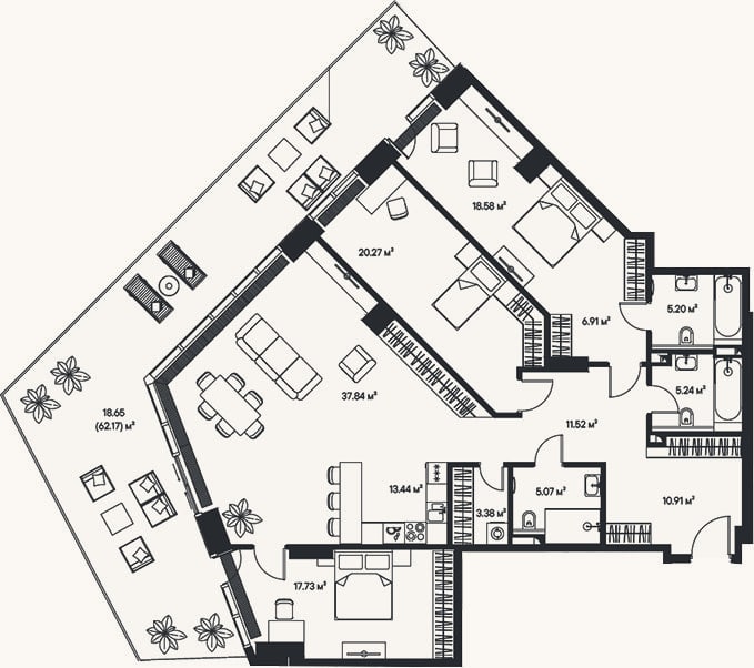 Планировка: 4+ к, 156,1 м²