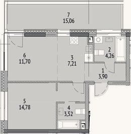 Планировка: 2-к, 45,4 м²