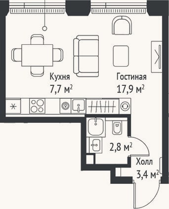 Планировка: Студия, 31,7 м²