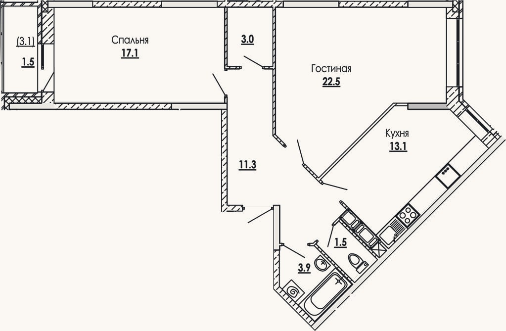 Планировка: 2-к, 72,4 м²