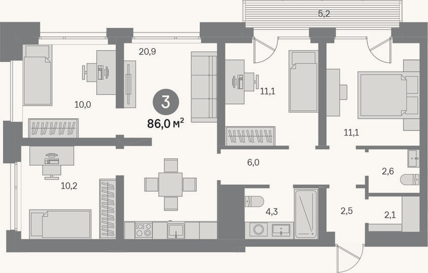 Планировка: 4+ к, 80,8 м²