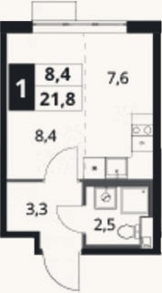 Планировка: Студия, 21,8 м²