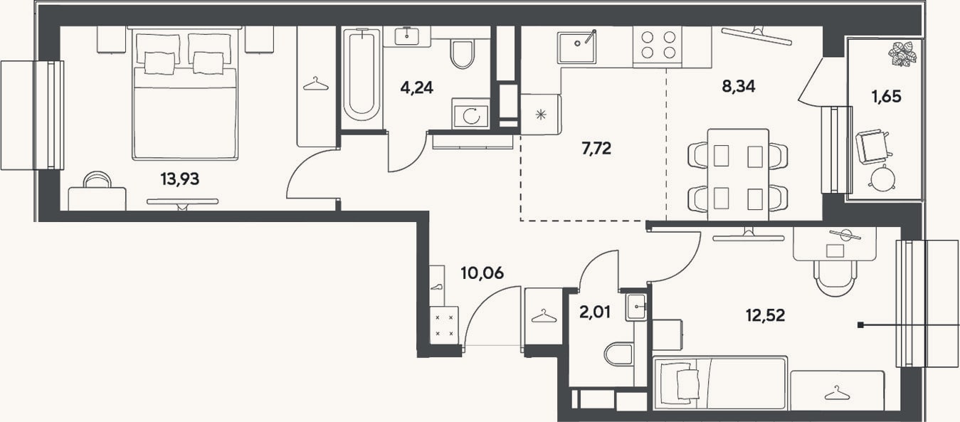 Планировка: 3-к, 58,8 м²