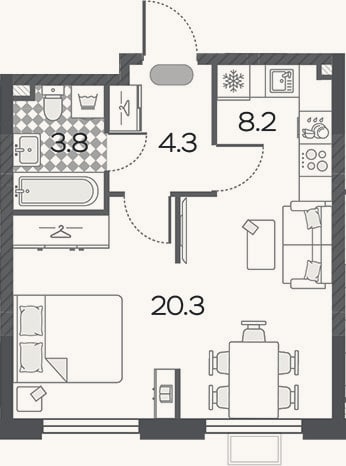 Планировка: Студия, 36,6 м²