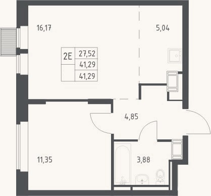 Планировка: 2-к, 41,3 м²